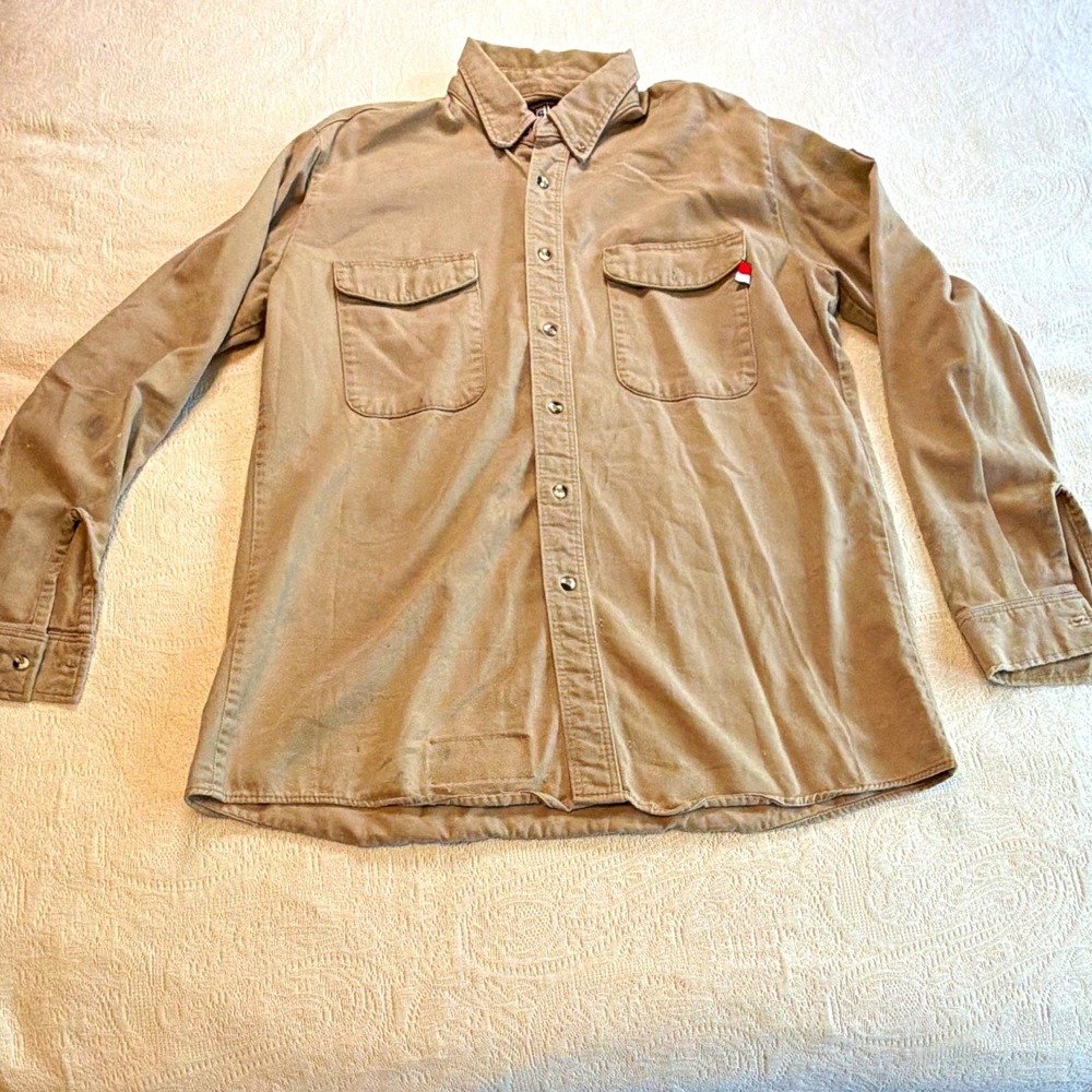 Walls FR Mens L-RG Beige Cotton Twill Flame Resistant Work Shirt 390KH9B